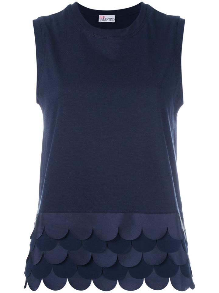 Red Valentino Scalloped Hem Top, Women's, Size: Small, Blue, Cotton/polyester