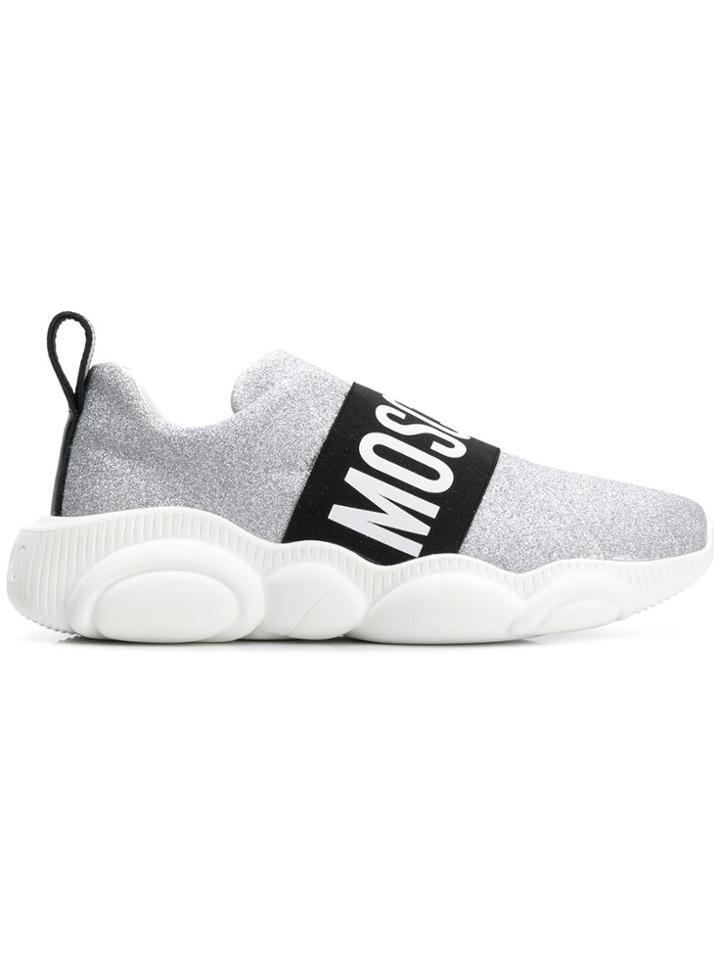 Moschino Lurex Teddy Run Slip On Sneakers - Silver