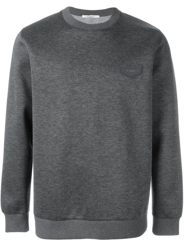 Givenchy Logo Plaque Sweatshirt, Men's, Size: Small, Grey, Viscose/cotton/spandex/elastane/calf Leather