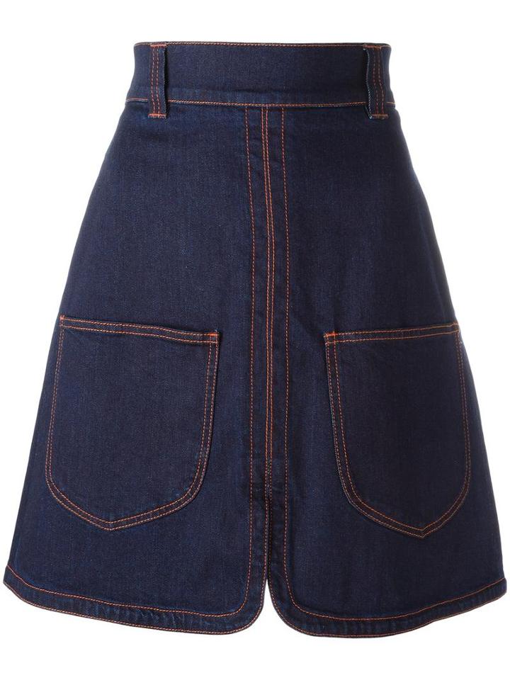 See By Chloé Patch Pocket Denim Skirt, Women's, Size: 42, Blue, Cotton/spandex/elastane