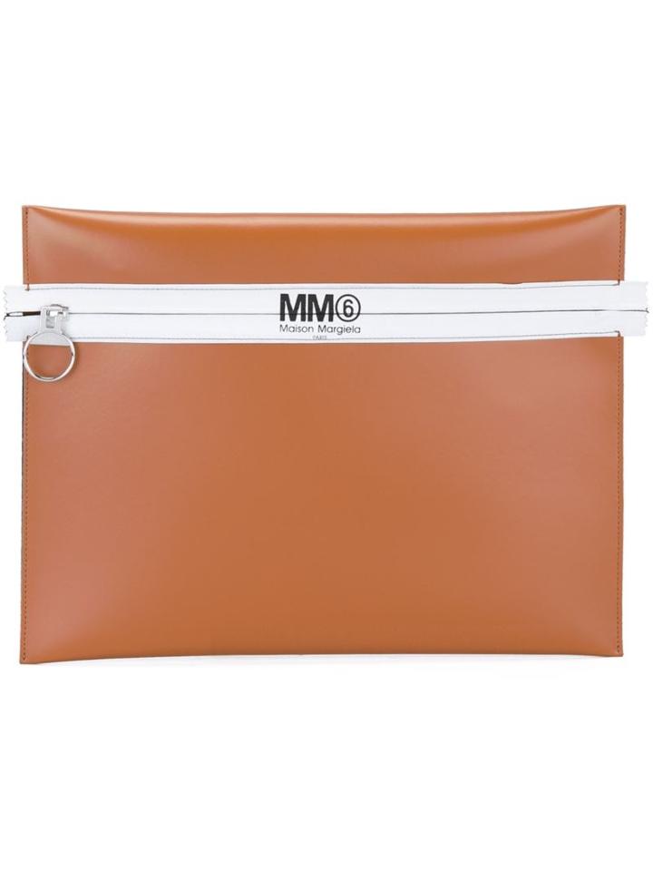 Mm6 Maison Margiela Branded Envelope Clutch, Women's, Nude/neutrals, Calf Leather