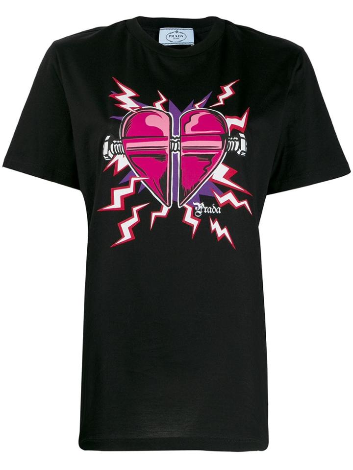 Prada Fuchsia Heart Print T-shirt - Black