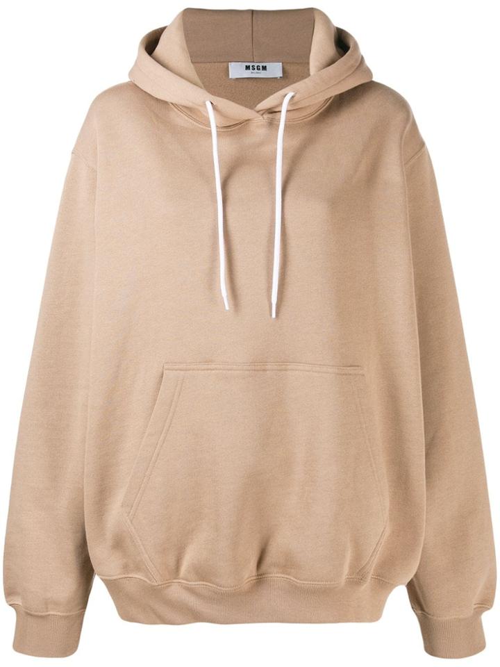 Msgm Printed Logo Hooded Sweater - Neutrals