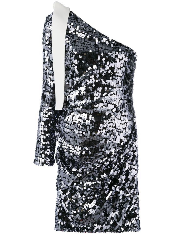 Msgm Sequin One Shoulder Dress - Grey