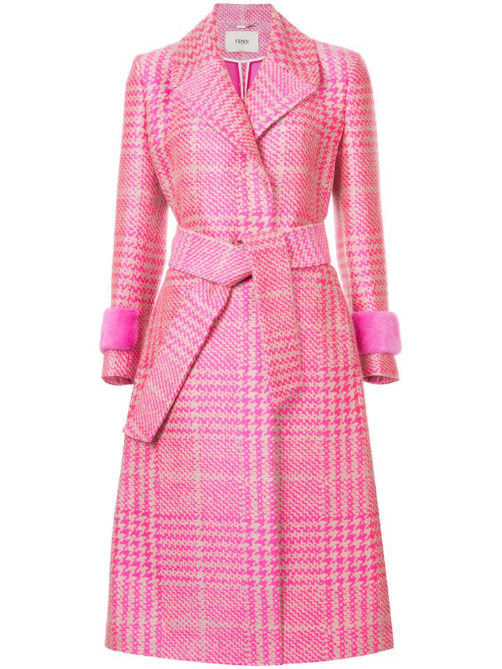 Fendi Houndstooth Belted Coat - Pink & Purple