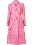 Fendi Houndstooth Belted Coat - Pink & Purple