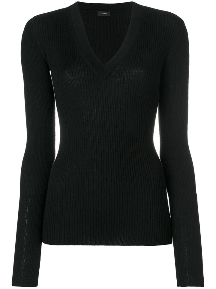 Joseph V-neck Ribbed Jumper - Black