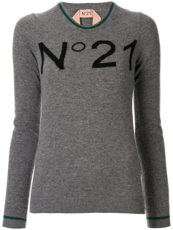 Nº21 Logo Ribbed Crew Neck Jumper - Grey