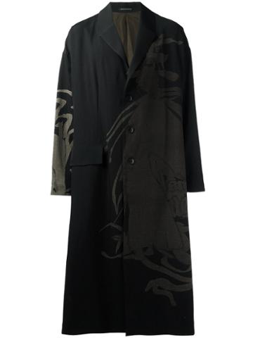Yohji Yamamoto Printed Single-breasted Coat, Men's, Size: 4, Black, Silk/wool