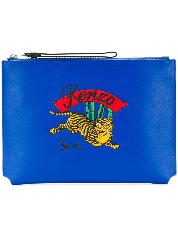 Kenzo Tiger Zipped Clutch Bag - Blue