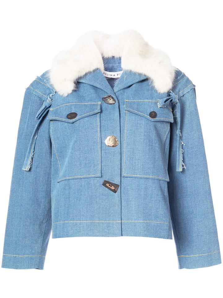 Rejina Pyo Fur Collar Denim Jacket - Blue