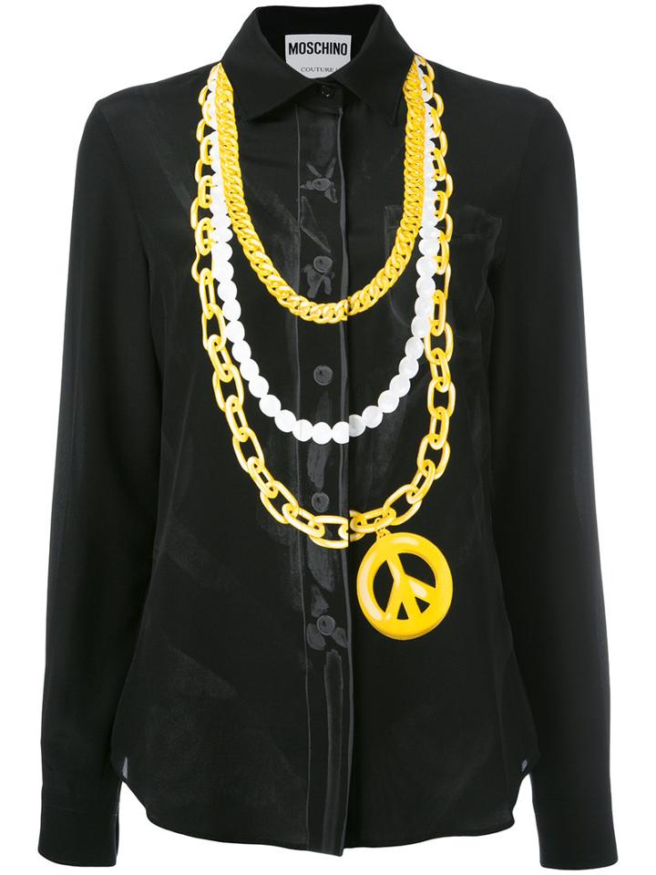 Moschino Trompe L'oeil Chain Shirt, Women's, Size: 48, Black, Silk