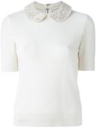 Alice+olivia Embellished Collar Shortsleeved Blouse, Women's, Size: Medium, White, Cotton/nylon/polyester/wool
