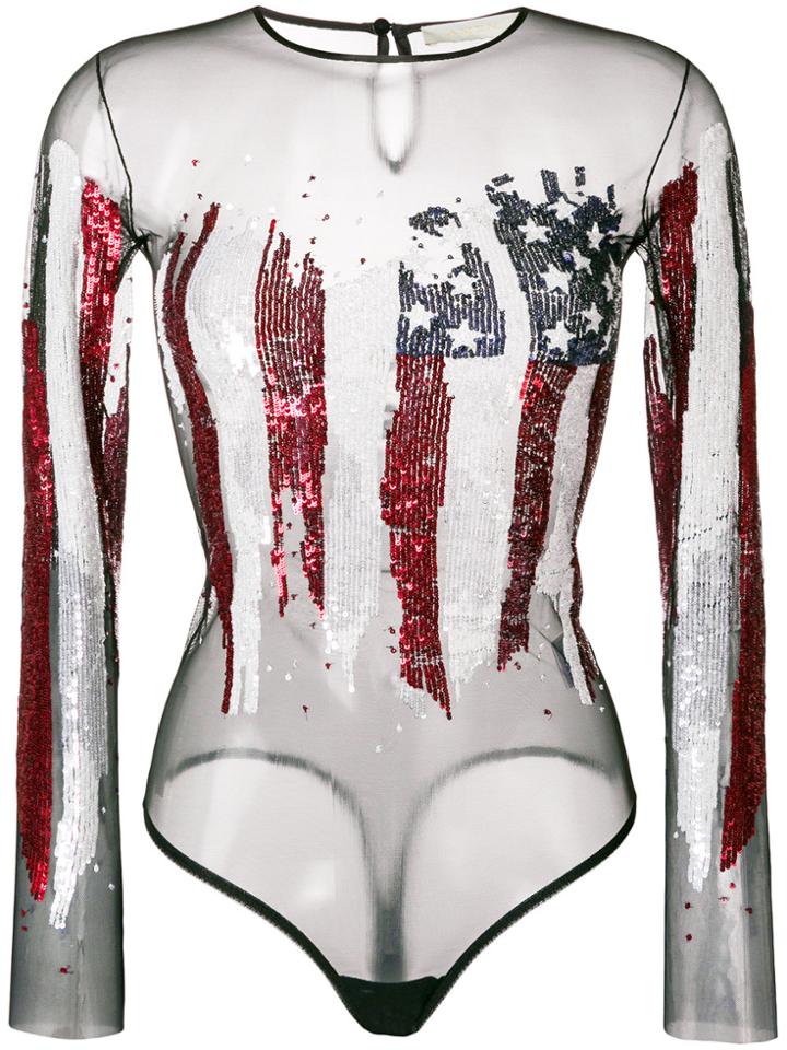 Amen Flag Print Body-suit Top - Black