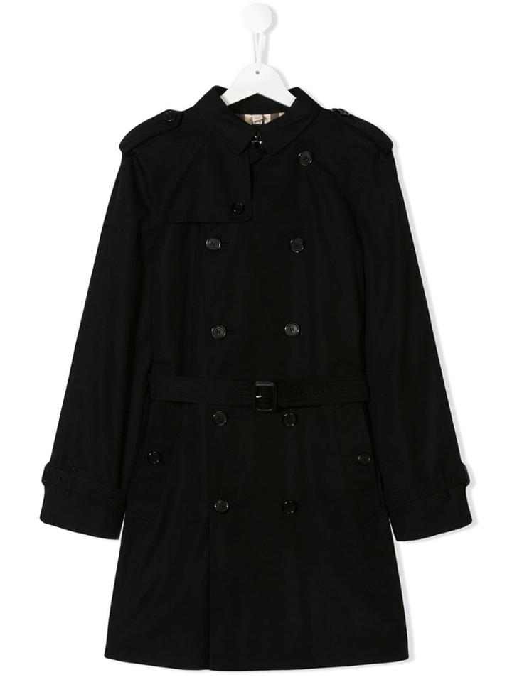 Burberry Kids Hooded Trench Coat - Black