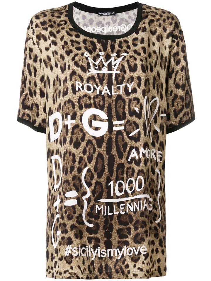 Dolce & Gabbana Leopard Print T-shirt With Printed Details - Black