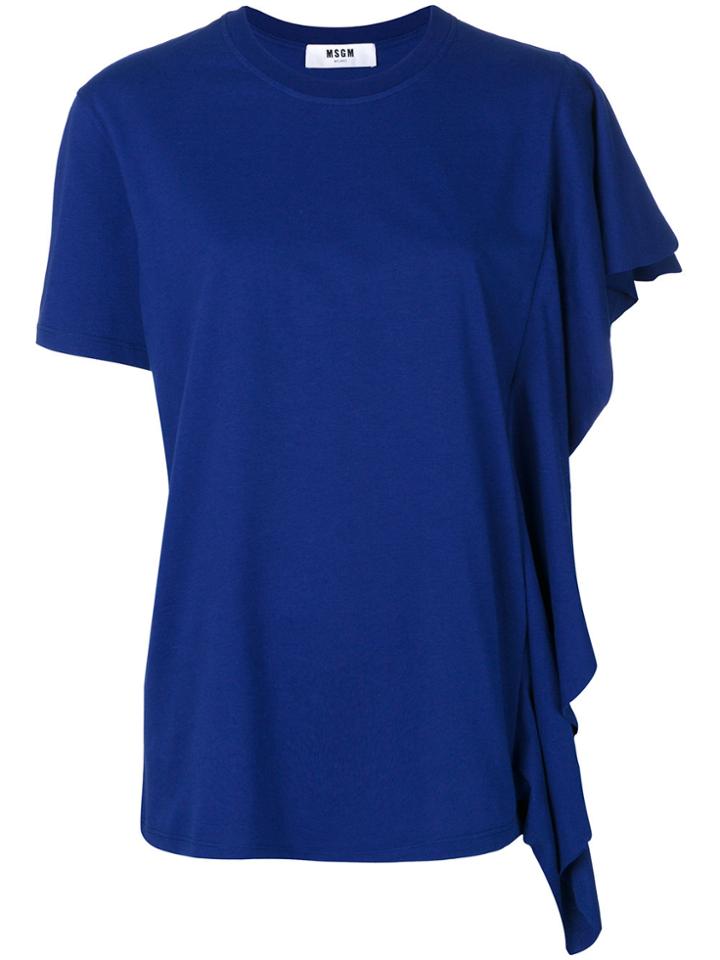Msgm Single Frilled Sleeve T-shirt - Blue