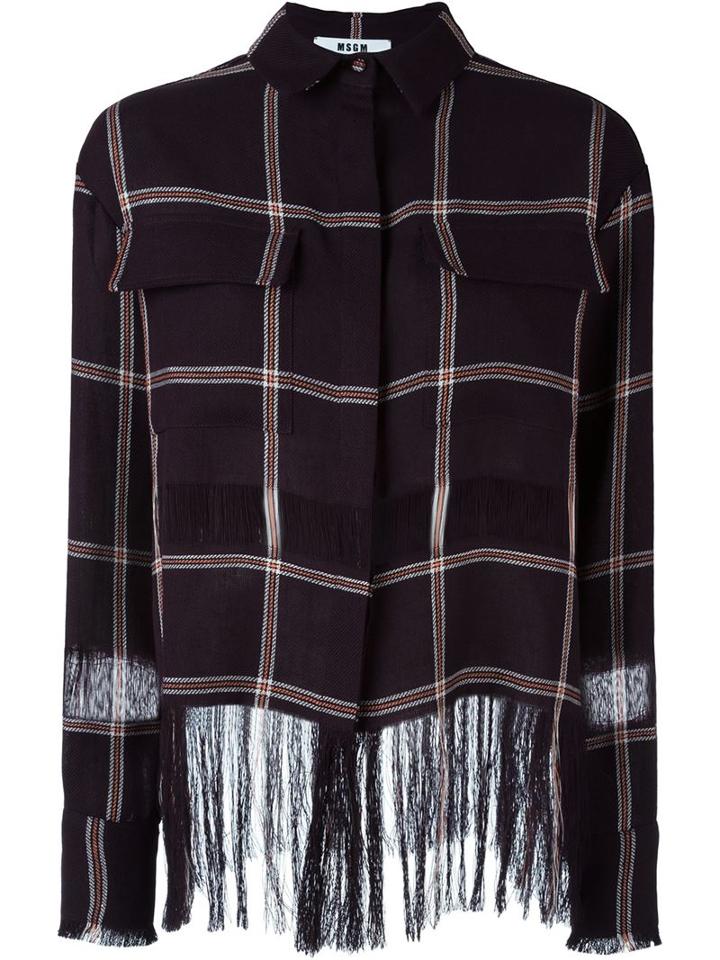 Msgm Plaid Frayed Panel Detail Button Down Shirt