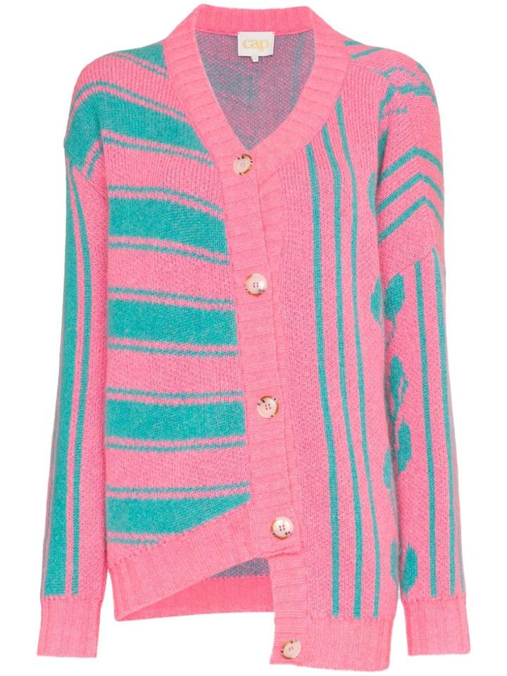Cap Marie Striped Knit Wool Cardigan - Pink & Purple