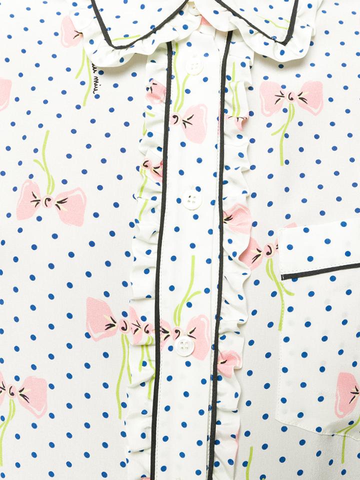 Miu Miu Printed Frill-trim Shirt - Nude & Neutrals