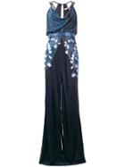 Versace Collection Embellished Floral Long Dress - Blue