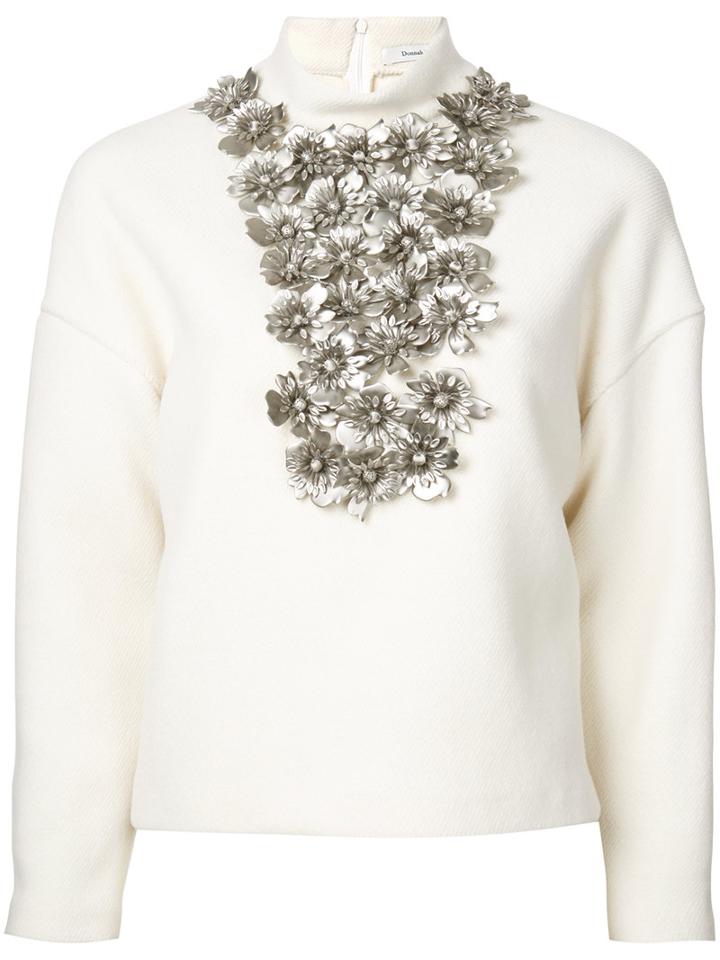 Donnah Mabel Studded Flowers Jumper, Women's, Size: 0, White, Wool/nylon
