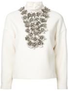 Donnah Mabel Studded Flowers Jumper, Women's, Size: 0, White, Wool/nylon