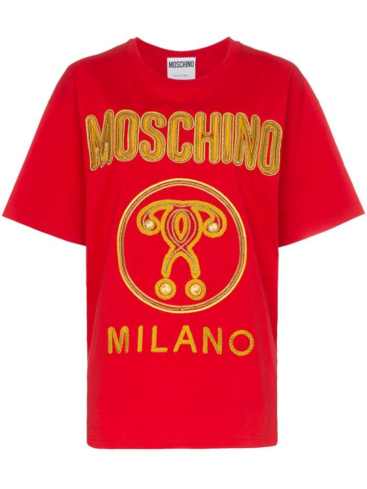 Moschino Metallic Logo Detail Cotton T-shirt - Red