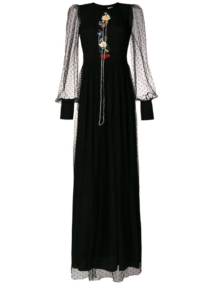 Piccione. Piccione Embroidered Maxi Dress - Black