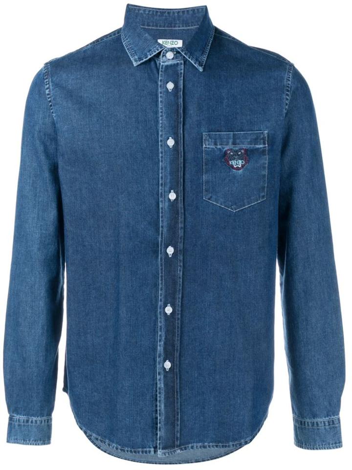 Kenzo 'mini Tiger' Denim Shirt, Men's, Size: Xs, Blue, Cotton