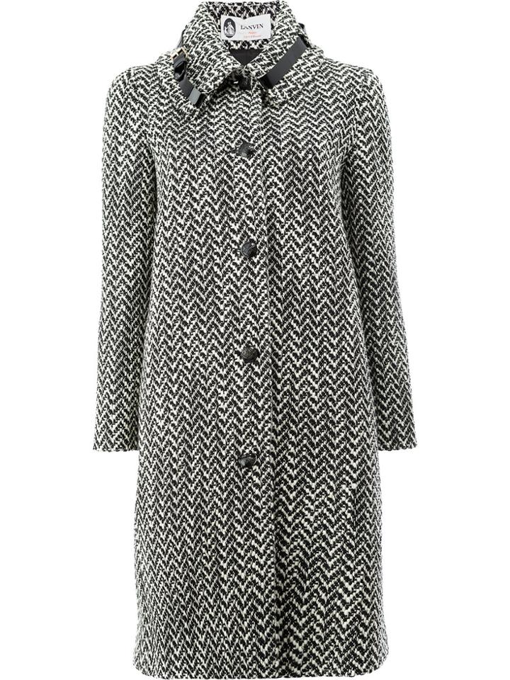 Lanvin Tweed Style Buckle Detail Collar Coat - Black