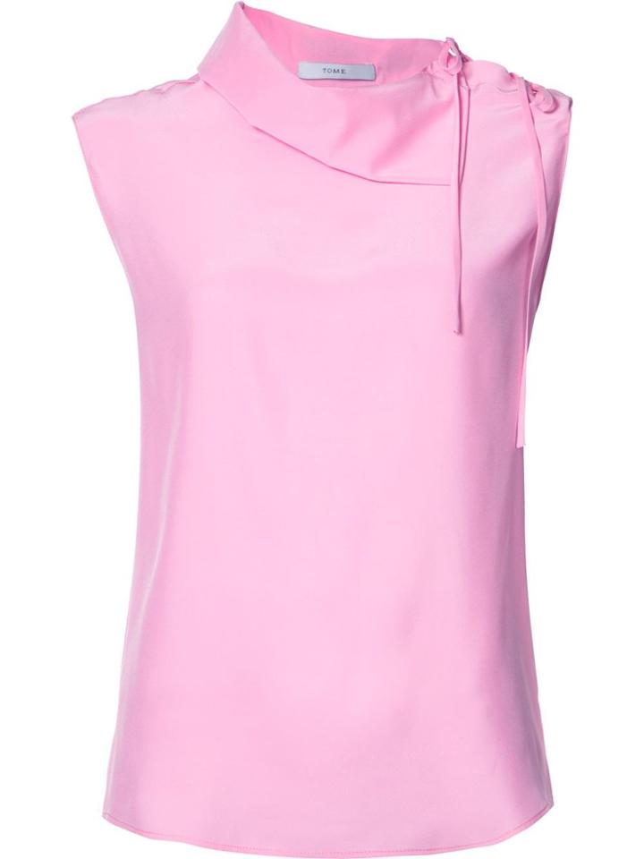Tome Charmeuse Asymmetric Collared Blouse - Pink & Purple