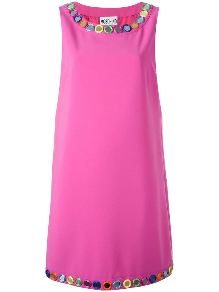 Moschino Mirror Embroidered Shift Dress, Women's, Size: 42, Pink/purple, Triacetate/polyester/acetate/rayon