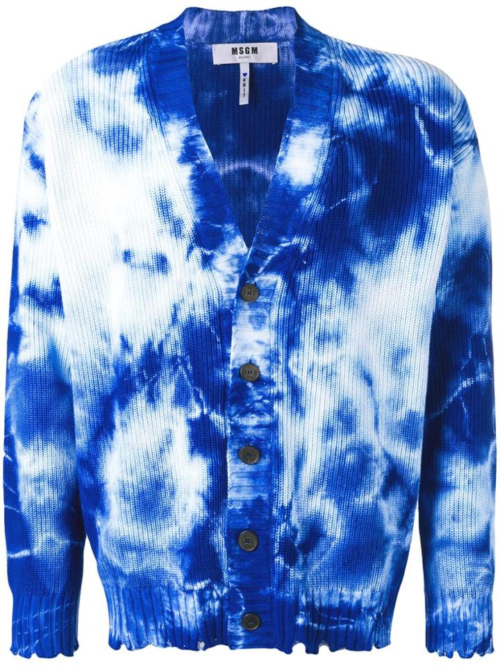Msgm Tie Dye-print Cardigan - Blue