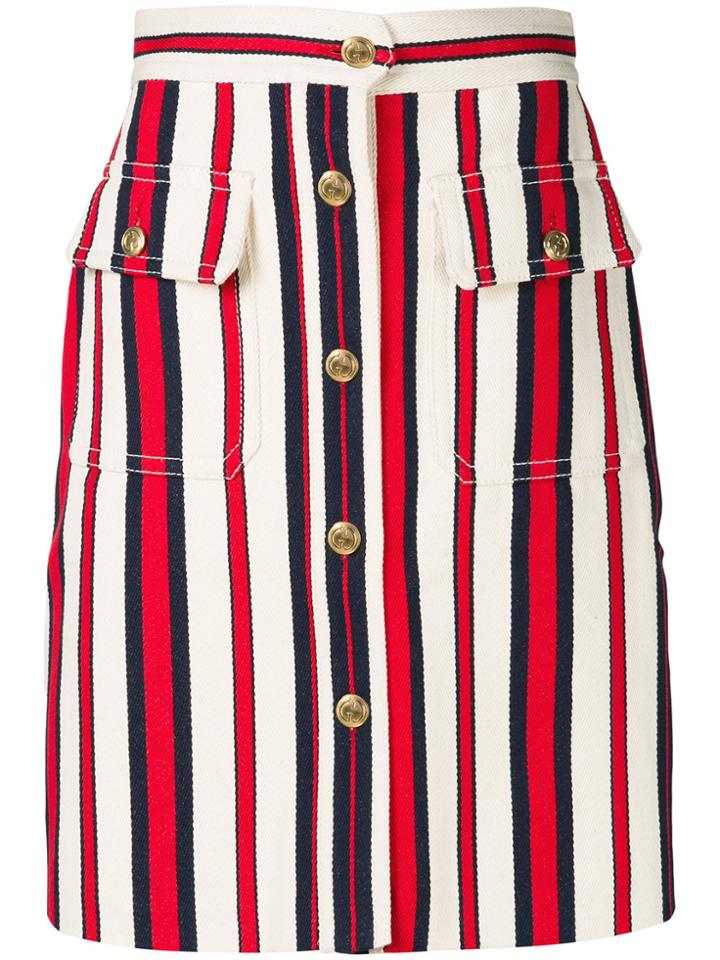 Gucci A-line Striped Denim Skirt - White