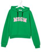 Msgm Kids Teen Logo Embroidered Hoodie - Green