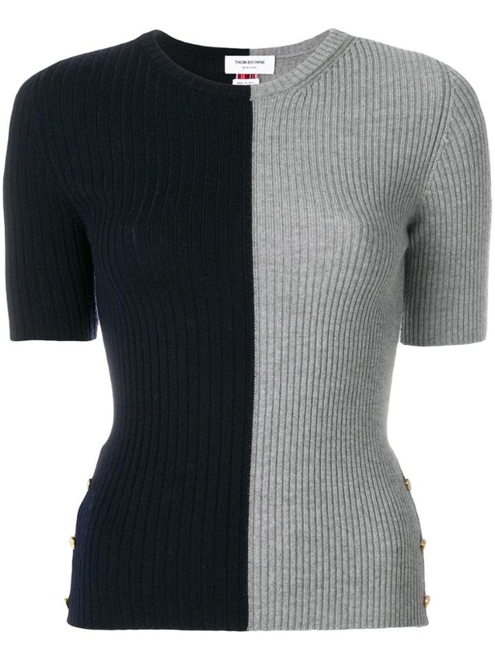Thom Browne Striped Bicolor Rib Stitch Merino Tee - Grey