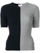 Thom Browne Striped Bicolor Rib Stitch Merino Tee - Grey