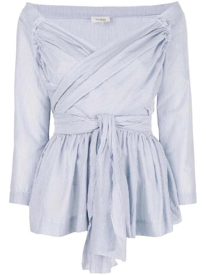 Isa Arfen Ruched Pinstripe Blouse - Blue