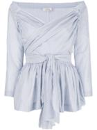 Isa Arfen Ruched Pinstripe Blouse - Blue