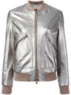 Eleventy Metallic (grey) Bomber Jacket, Women's, Size: 42, Polyester/sheep Skin/shearling