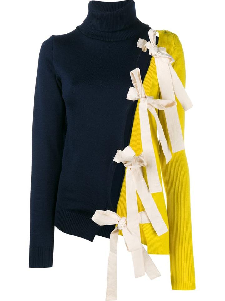 Jacquemus Two-tone Bow Embellished Jumper, Women's, Size: 36, Blue, Wool