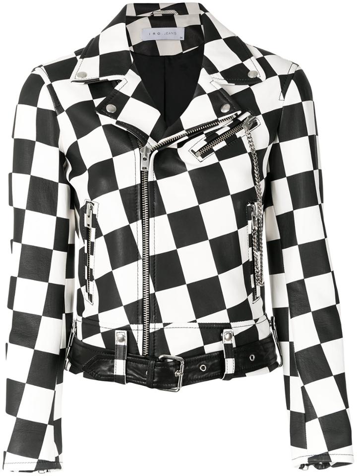Iro Checkered Biker Jacket - Black