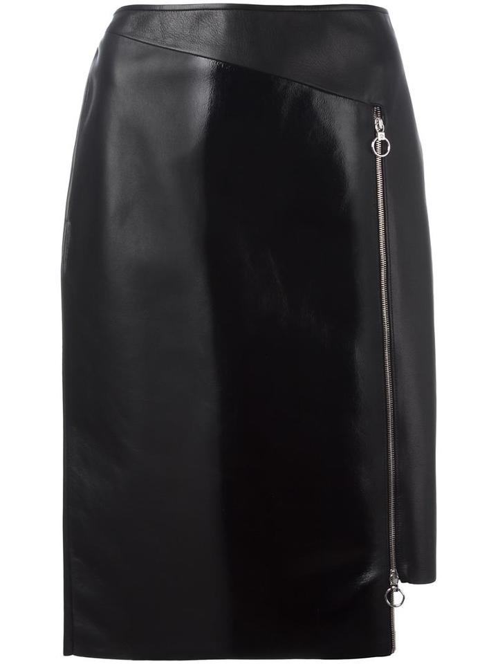 Versace Asymmetric Zip Skirt, Women's, Size: 44, Black, Lamb Skin