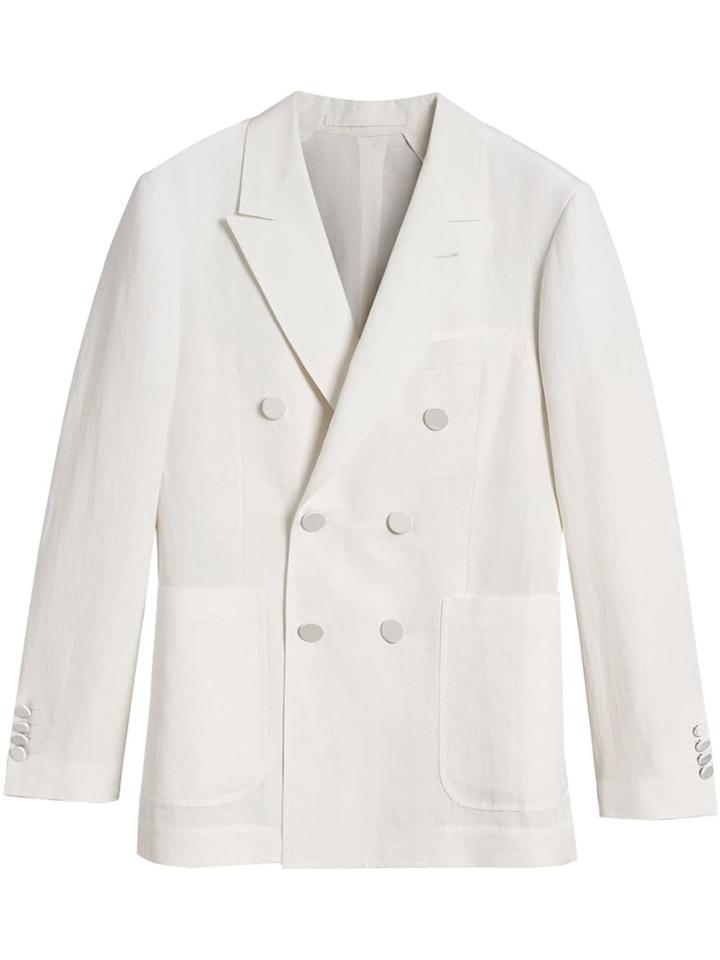 Burberry Linen Silk Double-breasted Tailored Jacket - White