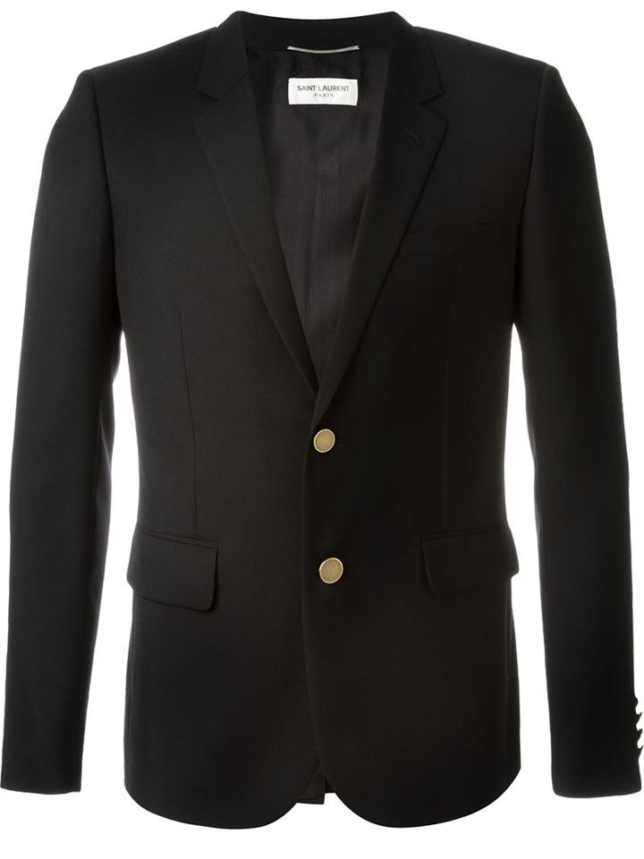 Saint Laurent Classic Buttoned Blazer, Men's, Size: 54, Black, Silk/wool