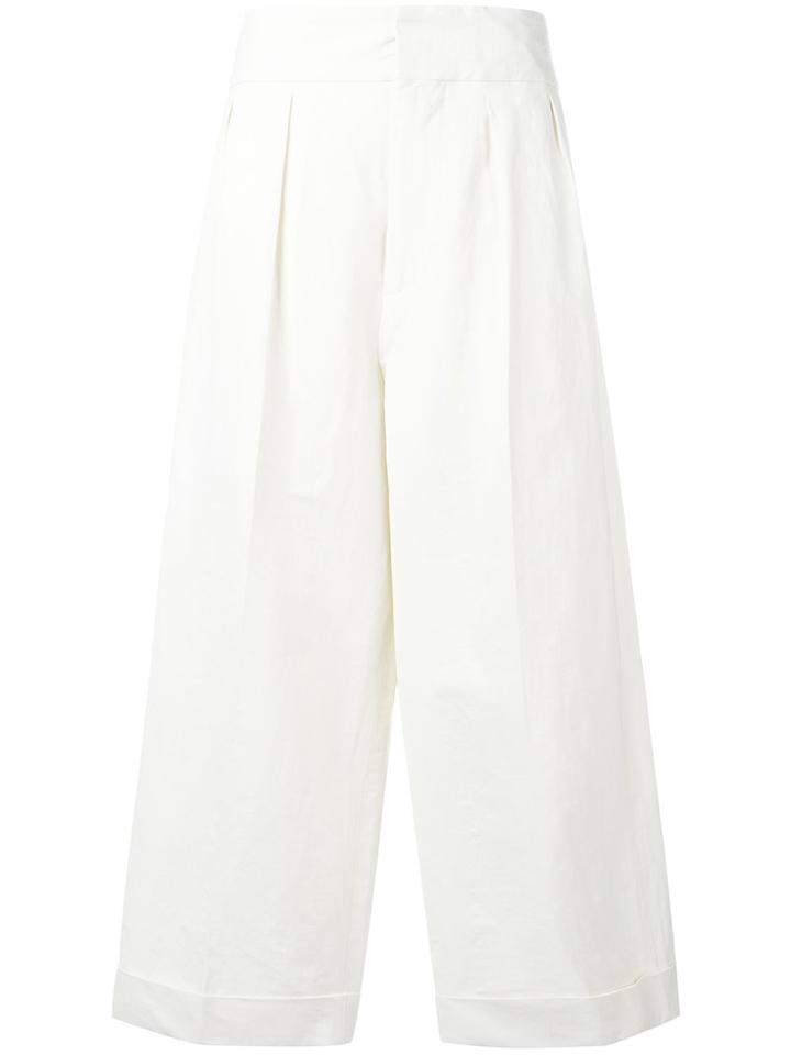 Marni - Cropped Wide Leg Trousers - Women - Linen/flax/spandex/elastane/viscose - 42, Nude/neutrals, Linen/flax/spandex/elastane/viscose