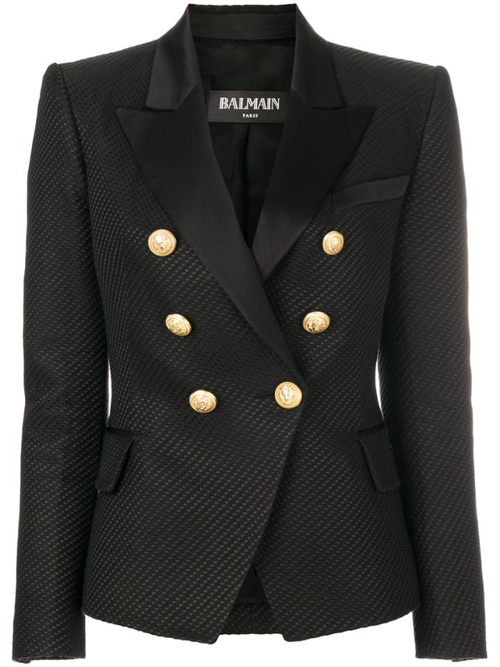 Balmain Double-breasted Woven Blazer - Black
