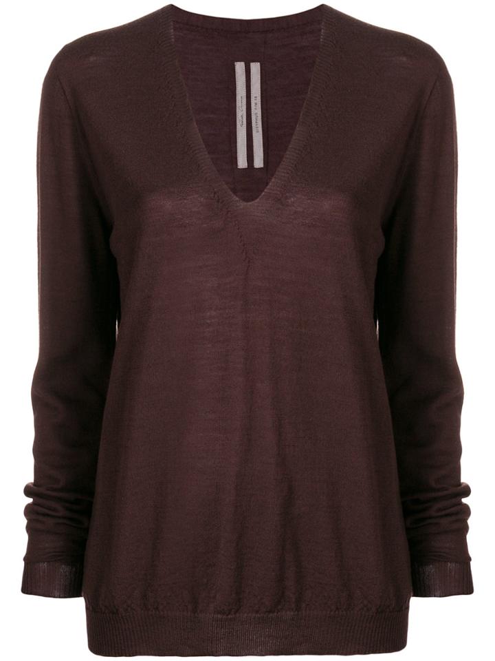 Rick Owens Loose V-neck Jumper - Brown