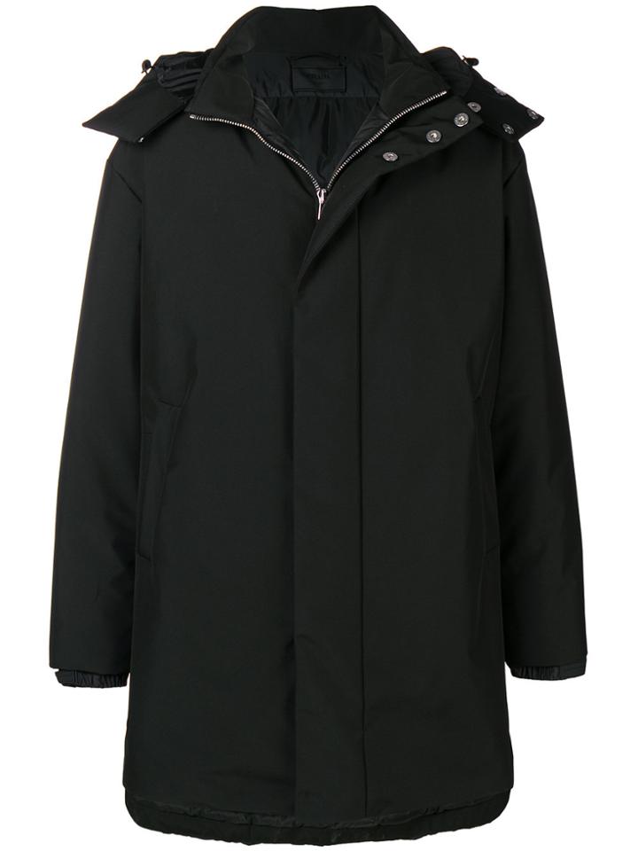 Prada Hooded Down Midi Coat - Black